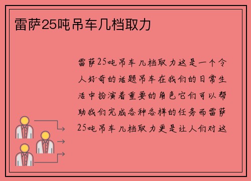 雷萨25吨吊车几档取力